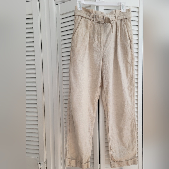 & other stories Linen belted pants, pale beige, size 6 - Picture 4 of 9